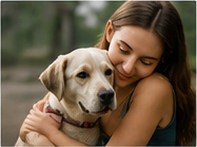 Mensch hält einen Hund liebevoll im Arm